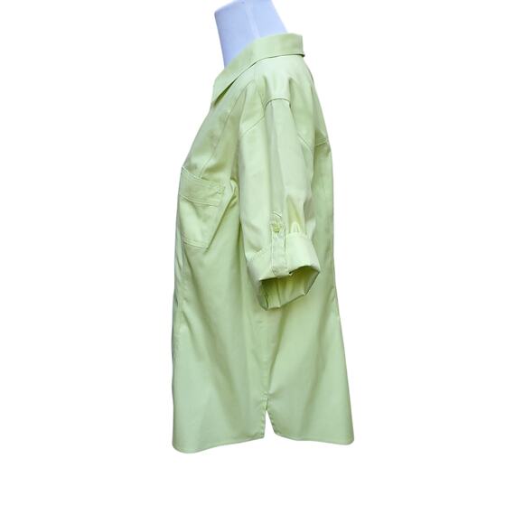 Chico's Yellow Green No Iron Button Down Short Sleeve Shirt Roll Tab Chicos 3 XL - Picture 9 of 16